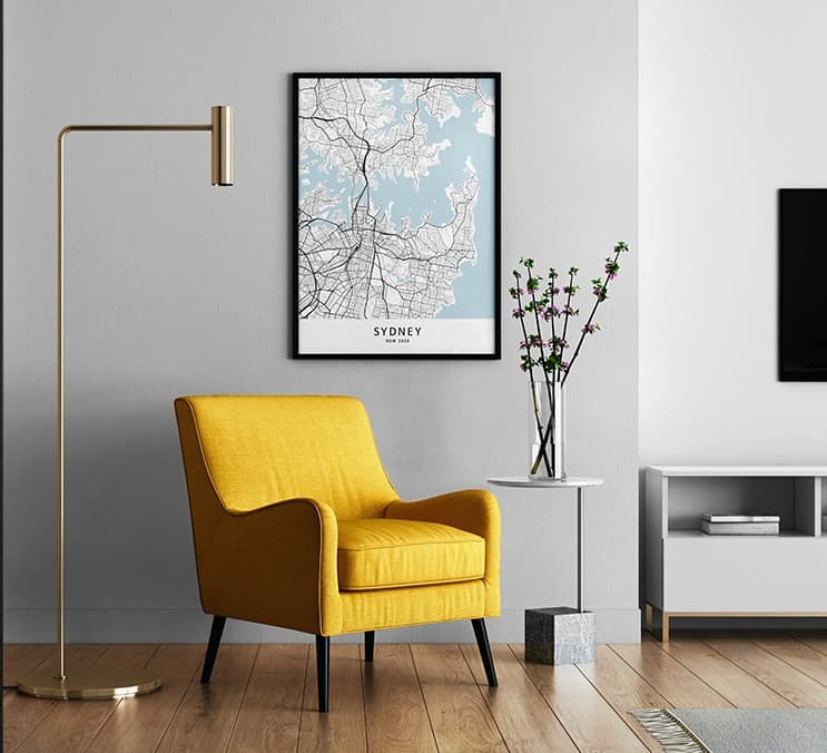 Custom city map poster designs showing various artistic styles and layouts